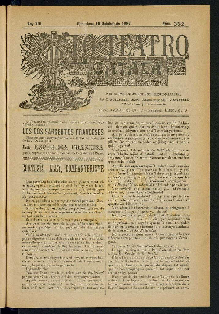 Miniatura de Lo Teatro Catalá del 16 de octubre de 1897