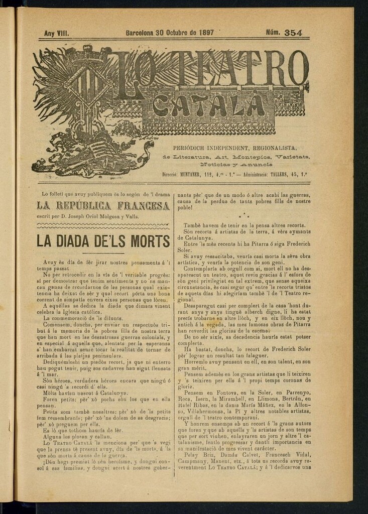 Miniatura de Lo Teatro Catalá del 30 de octubre de 1897