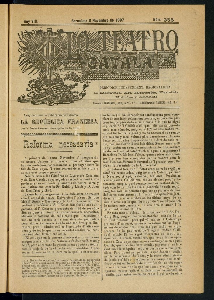 Miniatura de Lo Teatro Catalá del 6 de novembre de 1897