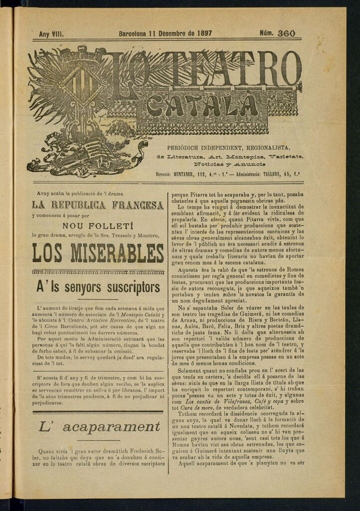 Miniatura de Lo Teatro Catalá del 11 de desembre de 1897