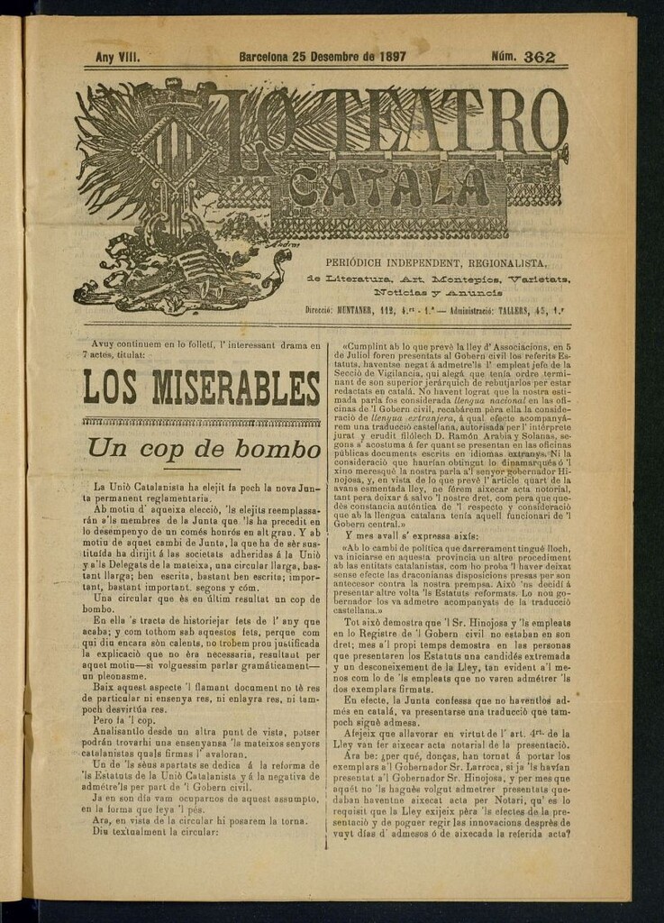 Miniatura de Lo Teatro Catalá del 25 de desembre de 1897