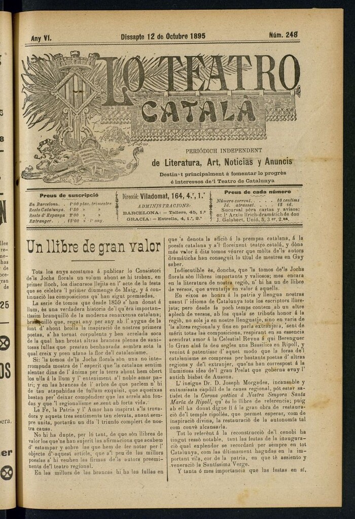 Miniatura de Lo Teatro Catalá del 12 de octubre de 1895
