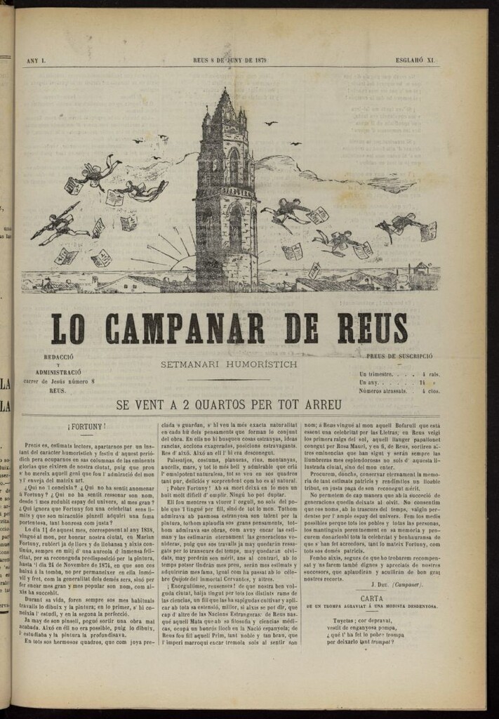 Miniatura de Lo Campanar de Reus del 8 de junio de 1879, nº 11