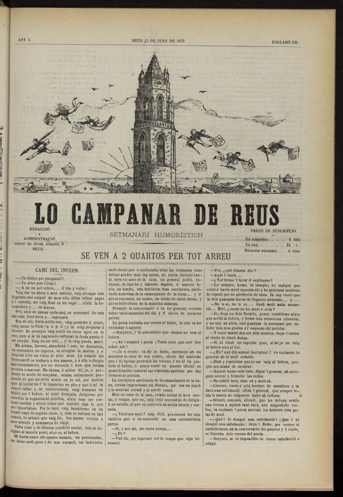 Miniatura de Lo Campanar de Reus del 15 de junio de 1879, nº 12