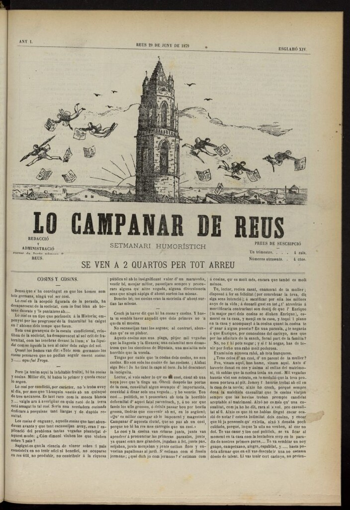 Miniatura de Lo Campanar de Reus del 29 de junio de 1879, nº 14