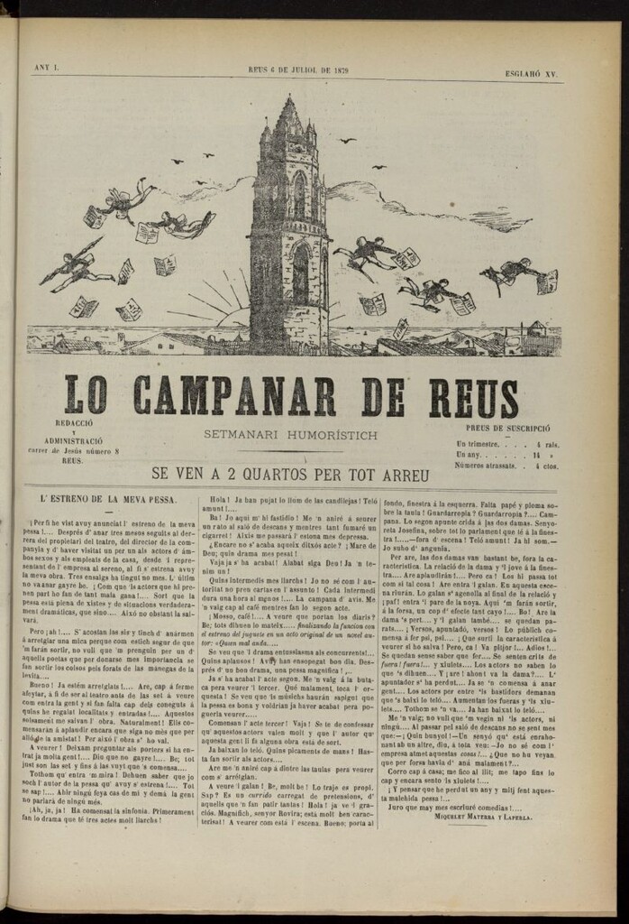 Miniatura de Lo Campanar de Reus del 6 de julio de 1879, n º 15