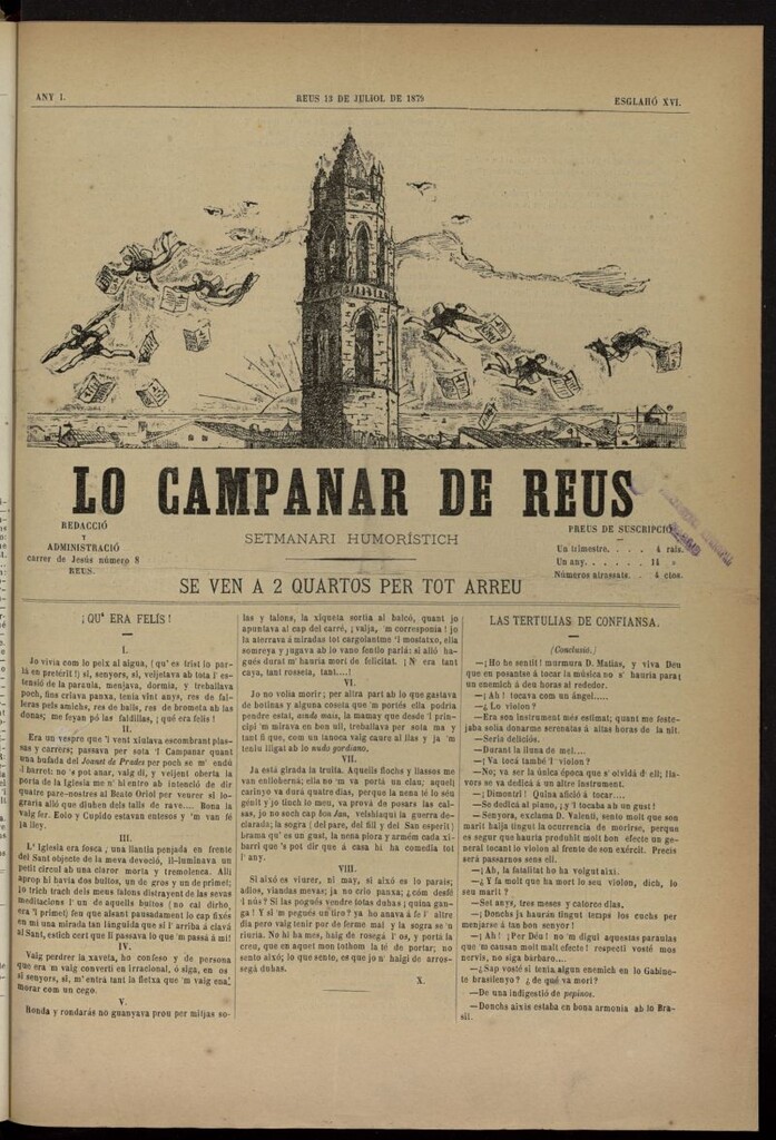 Miniatura de Lo Campanar de Reus del 13 de julio de 1879, nº 16