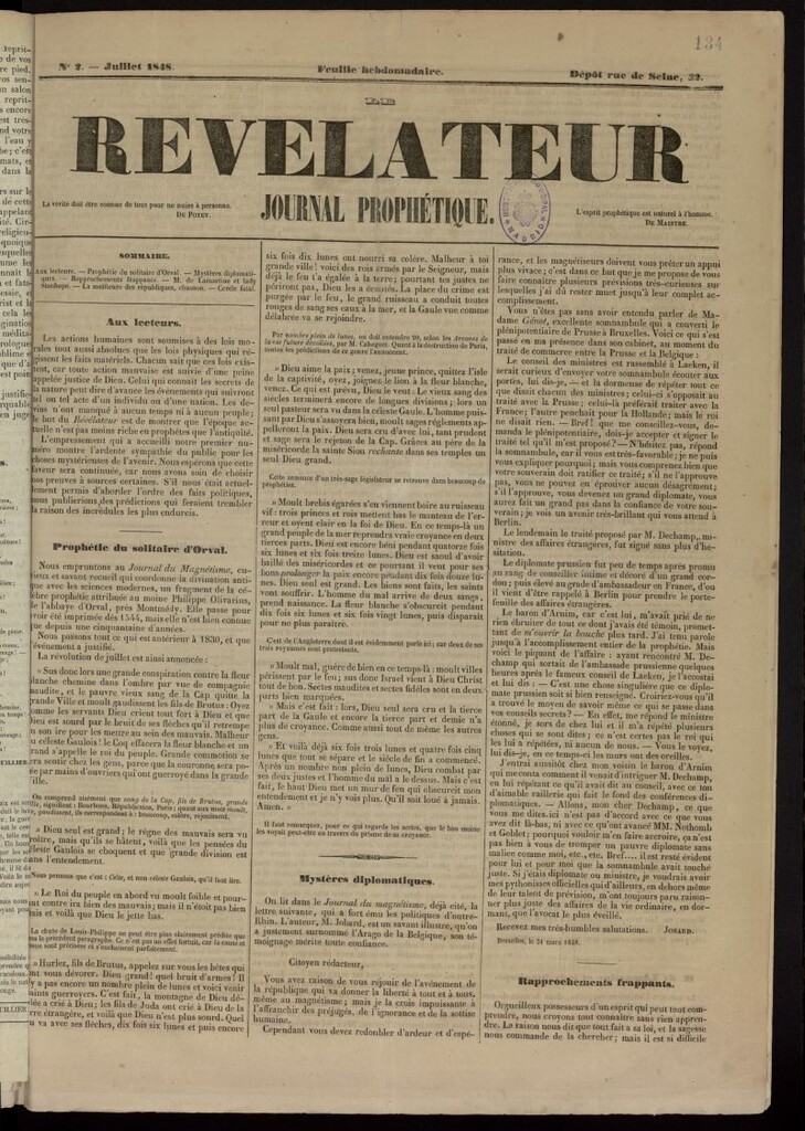Miniatura de Le Révélateur : journal prophétique de julio de 1848, nº 2