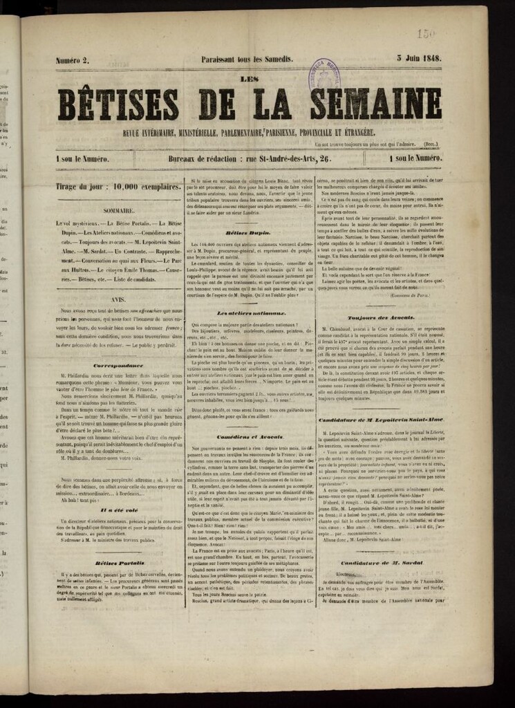 Miniatura de Les Bêtises de la Semaine del 3 de junio de 1848, nº 2