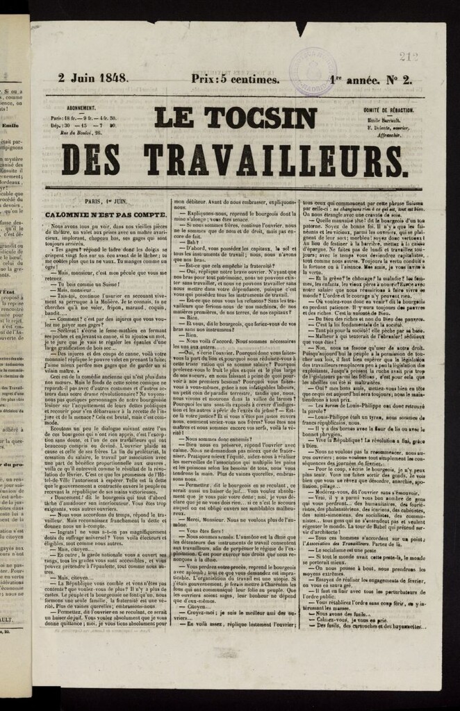 Miniatura de Le Tocsin des travailleurs del 2 de junio de 1848, nº 2