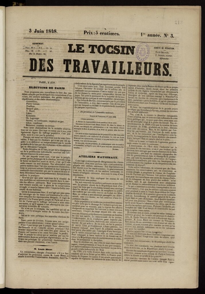 Miniatura de Le Tocsin des travailleurs del 3 de junio de 1848, nº 3