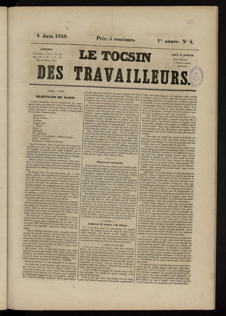 Miniatura de Le Tocsin des travailleurs del 4 de junio de 1848, nº 4