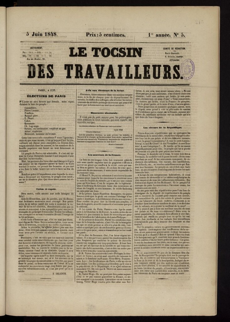 Miniatura de Le Tocsin des travailleurs del 5 de junio de 1848, nº 5