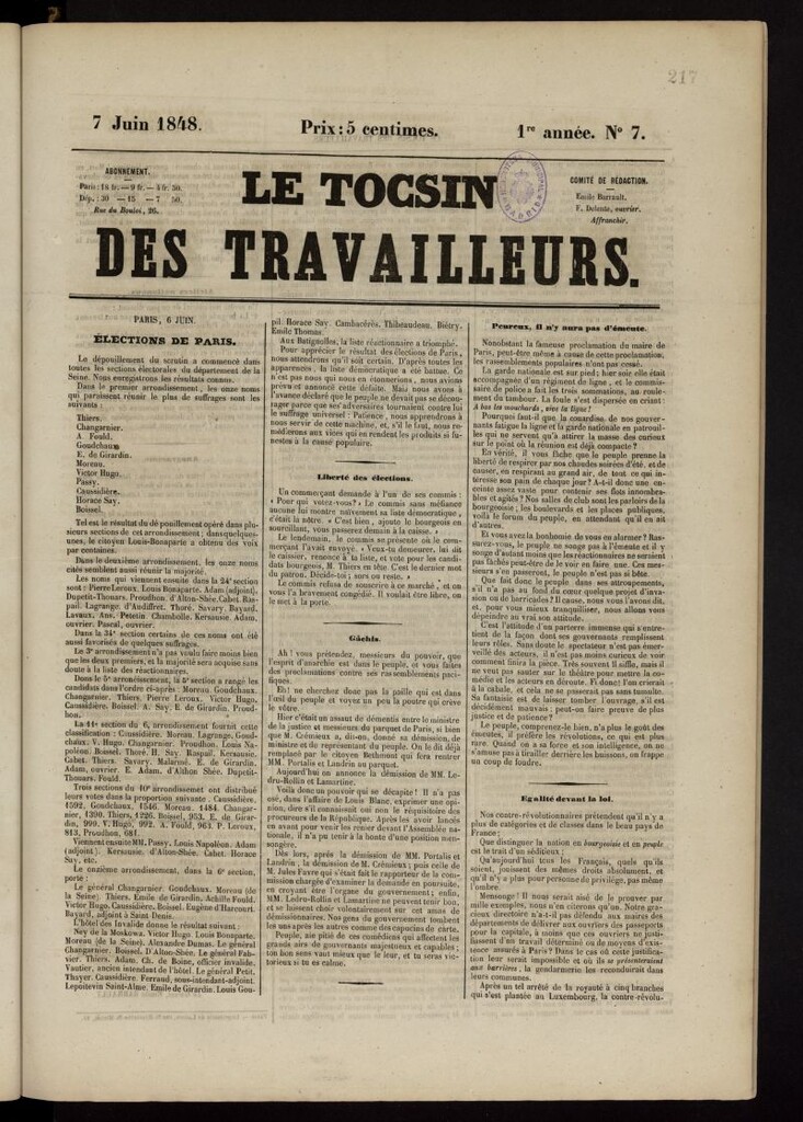Miniatura de Le Tocsin des travailleurs del 7 de junio de 1848, nº 7