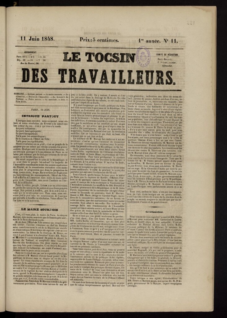 Miniatura de Le Tocsin des travailleurs del 11 de junio de 1848, nº 11