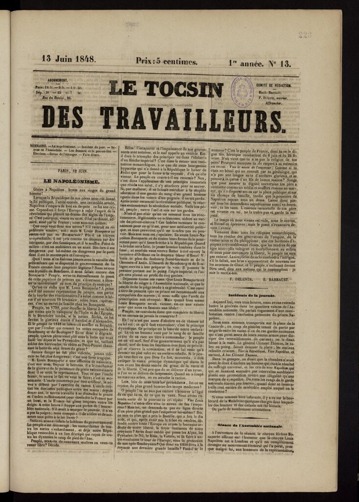 Miniatura de Le Tocsin des travailleurs del 13 de junio de 1848, nº 13