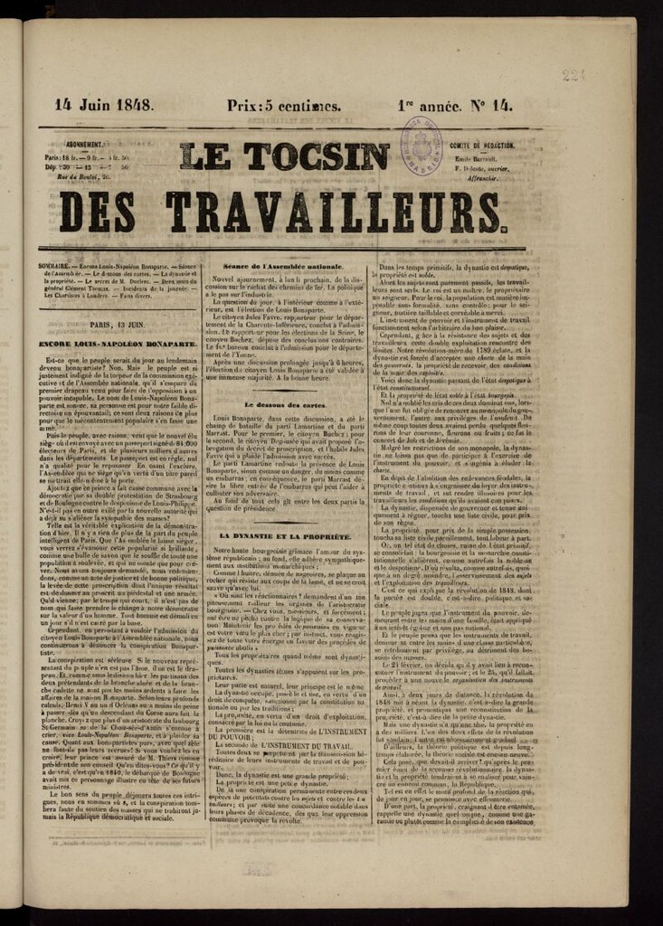 Miniatura de Le Tocsin des travailleurs del 14 de junio de 1848, nº 14