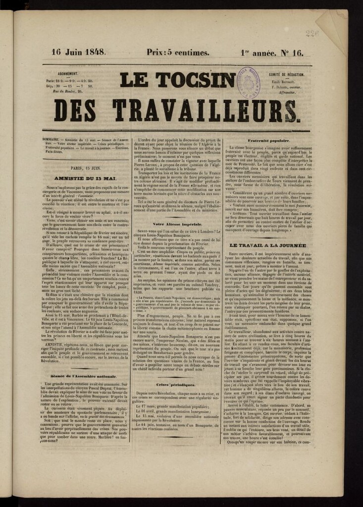 Miniatura de Le Tocsin des travailleurs del 16 de junio de 1848, nº 16