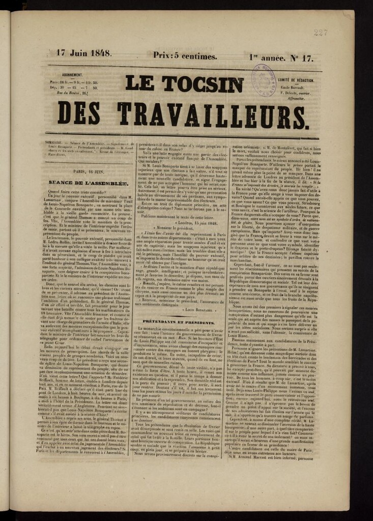 Miniatura de Le Tocsin des travailleurs del 17 de junio de 1848, nº 17