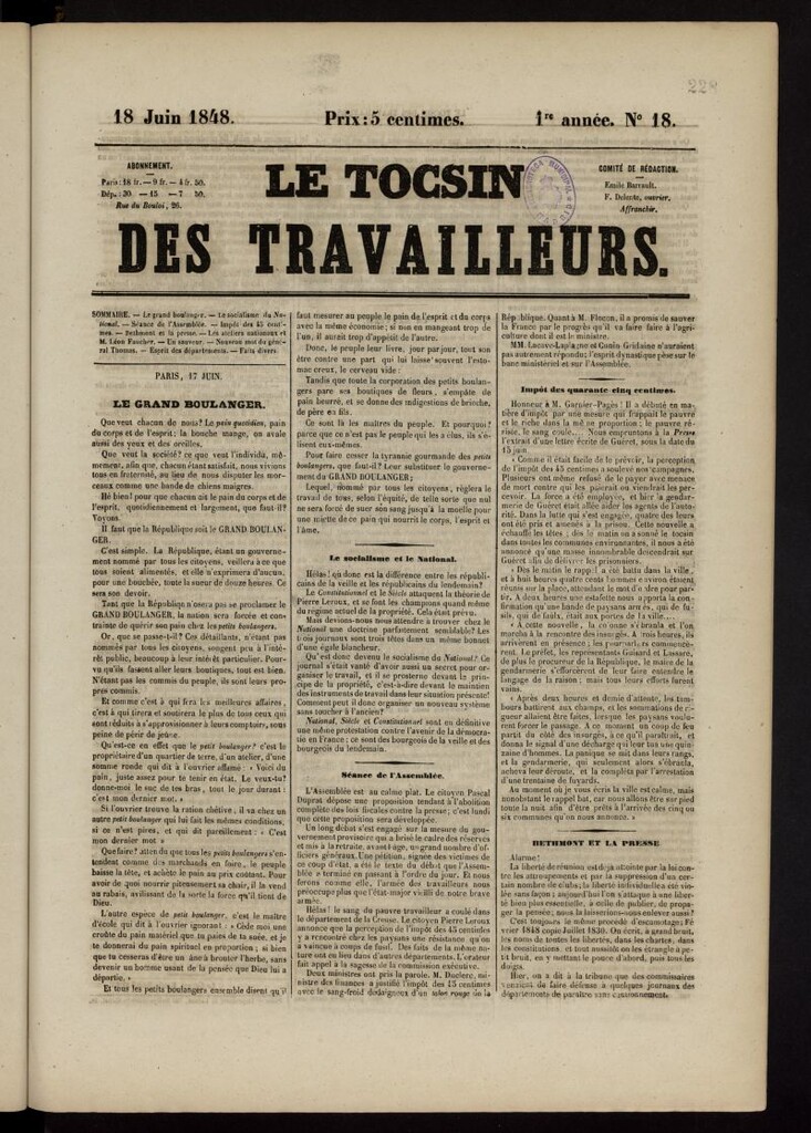 Miniatura de Le Tocsin des travailleurs del 18 de junio de 1848, nº 18