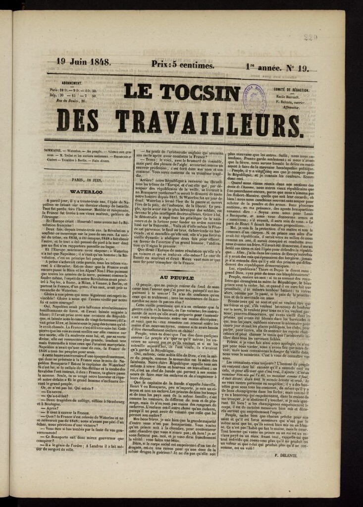 Miniatura de Le Tocsin des travailleurs del 19 de junio de 1848, nº 19
