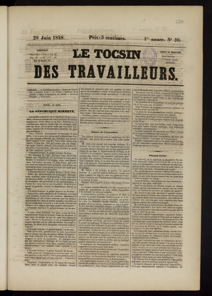 Miniatura de Le Tocsin des travailleurs del 20 de junio de 1848, nº 20