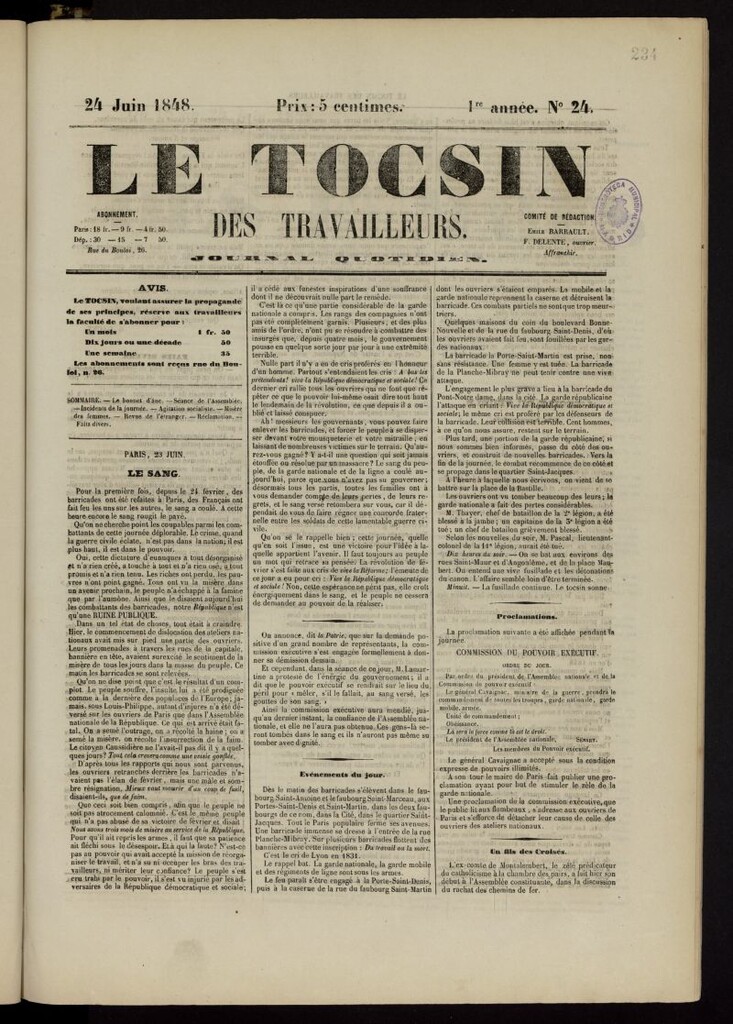 Miniatura de Le Tocsin des travailleurs del 24 de junio de 1848, nº 24