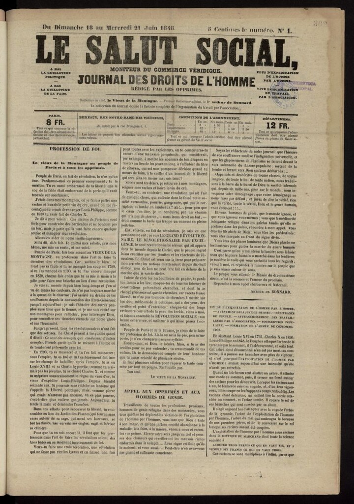 Miniatura de Le Salut Social: moniteur du commerce véridique del 18 de junio de 1848, nº 1