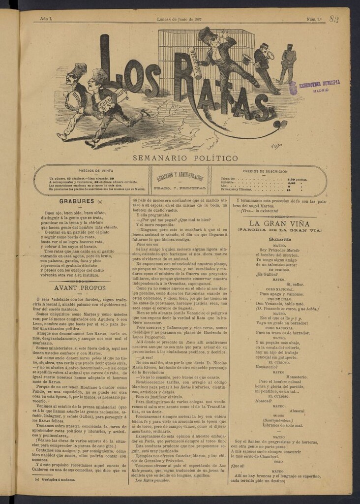 Miniatura de Los Ratas: semanario político del 6 de junio de 1887, nº 1