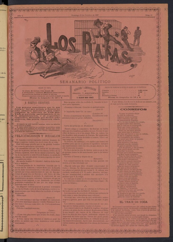 Miniatura de Los Ratas: semanario político del 30 de octubre de 1887, nº 13