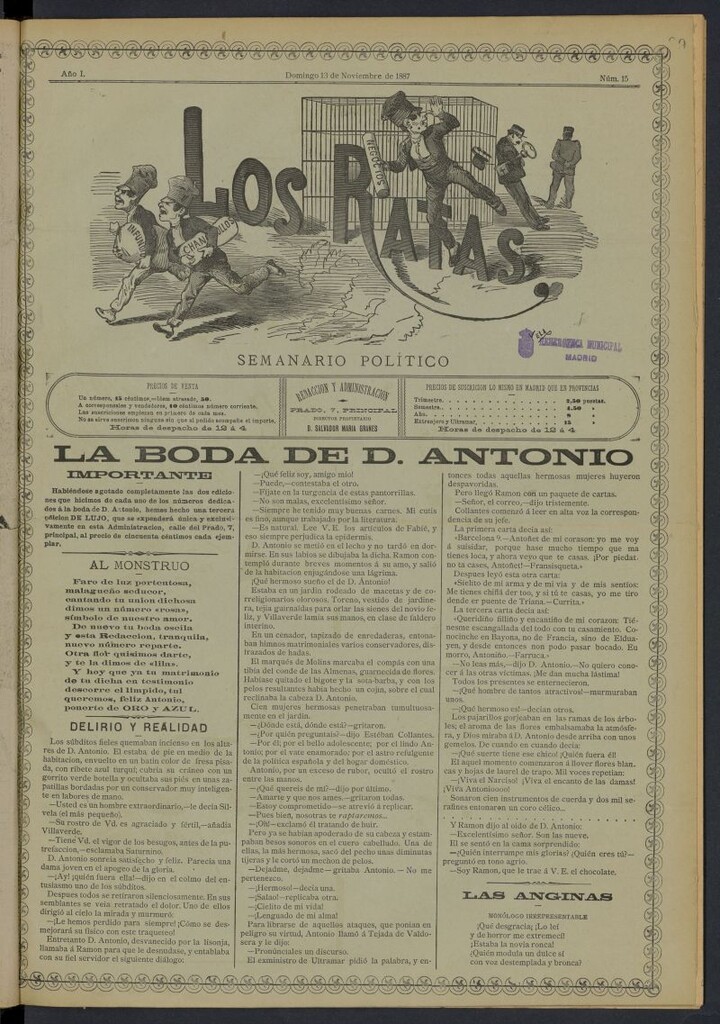Miniatura de Los Ratas: semanario político del 13 de noviembre de 1887, nº 15