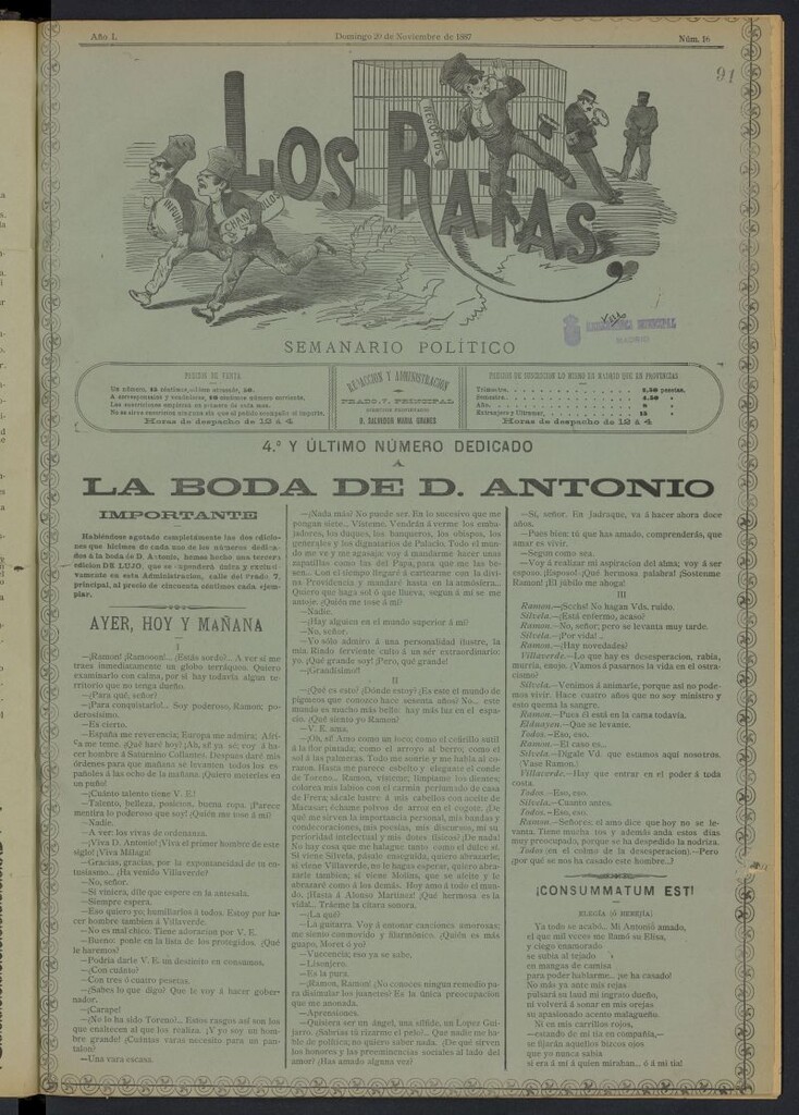 Miniatura de Los Ratas: semanario político del 20 de noviembre de 1887, nº 16
