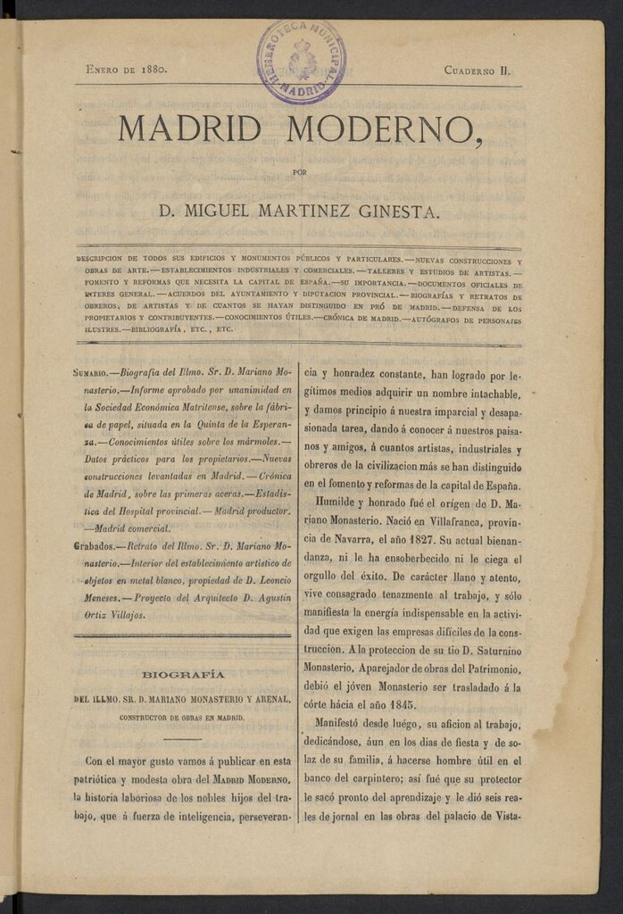 Miniatura de Madrid Moderno de enero de 1880, cuaderno II
