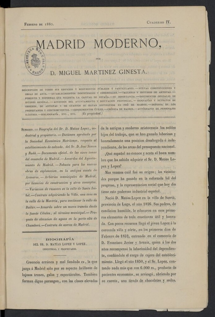 Miniatura de Madrid Moderno de febrero de 1880, cuaderno IV