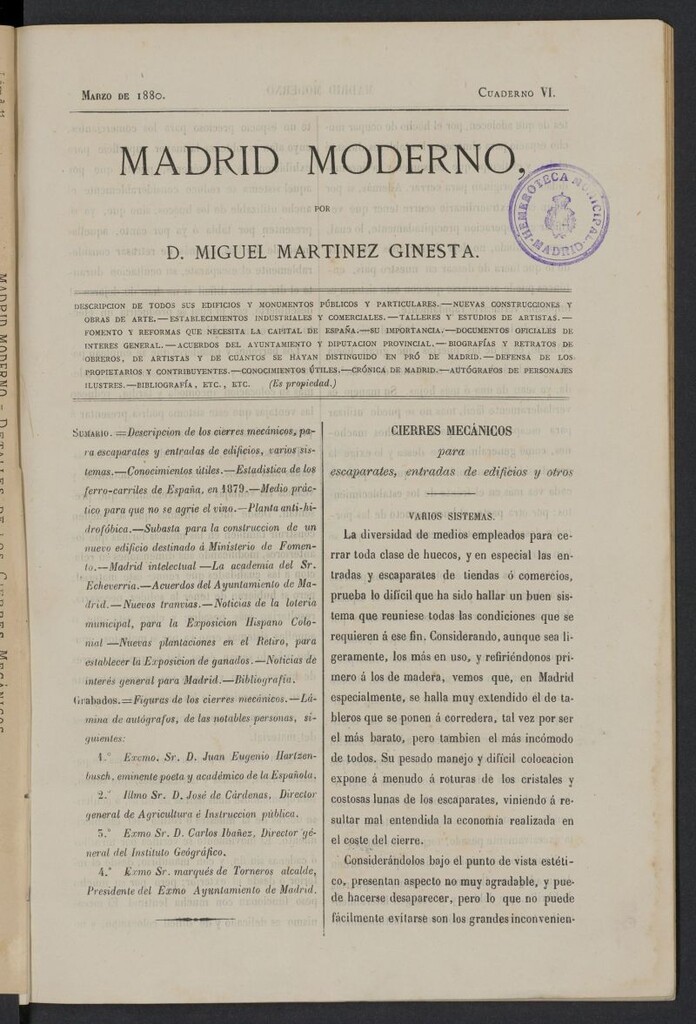 Miniatura de Madrid Moderno de marzo de 1880, cuaderno VI