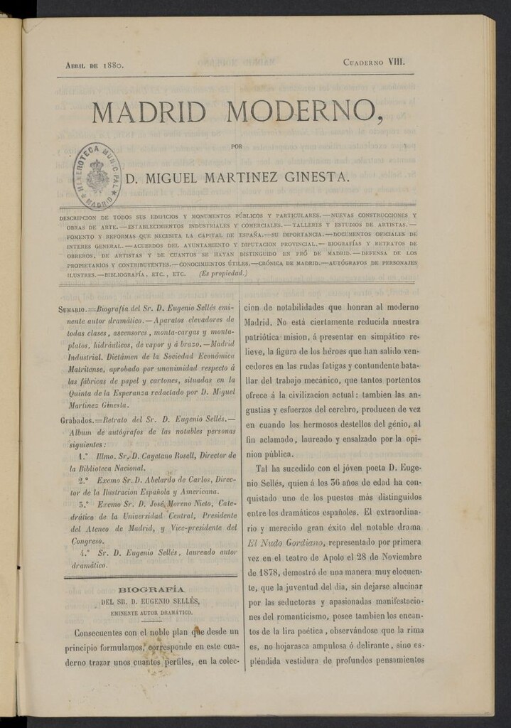 Miniatura de Madrid Moderno de abril de 1880, cuaderno VIII