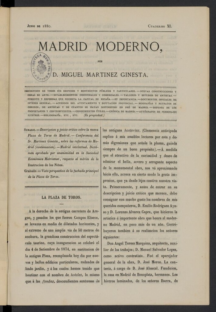 Miniatura de Madrid Moderno de junio de 1880, cuaderno XI