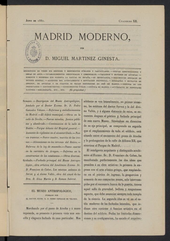 Miniatura de Madrid Moderno de junio de 1880, cuaderno XII
