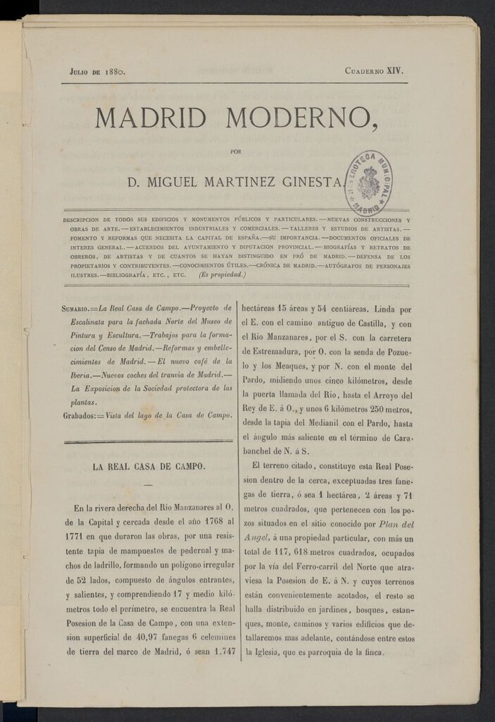 Miniatura de Madrid Moderno de julio de 1880, cuaderno XIV