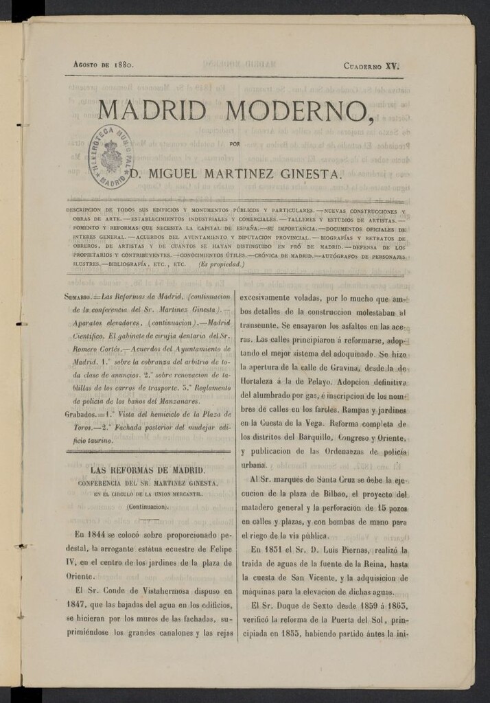 Miniatura de Madrid Moderno de agosto de 1880, cuaderno XV