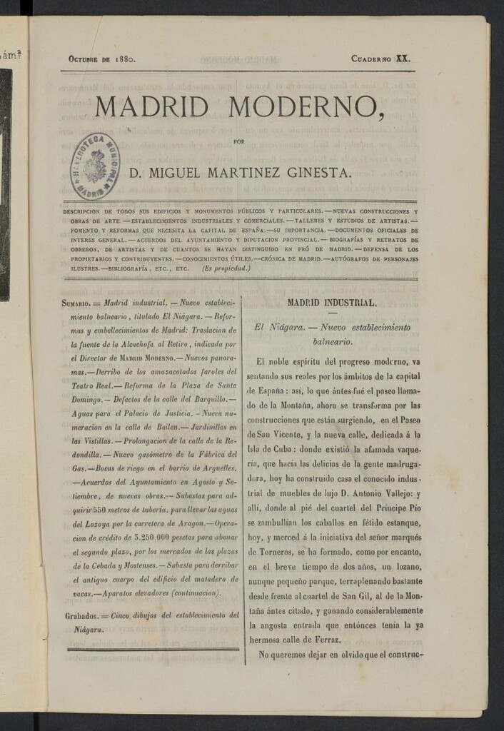 Miniatura de Madrid Moderno de octubre de 1880, cuaderno XX