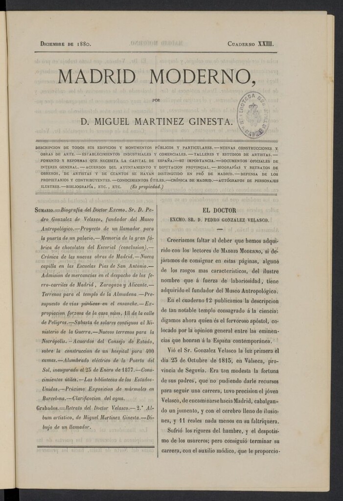Miniatura de Madrid Moderno de diciembre de 1880, cuaderno XXIII