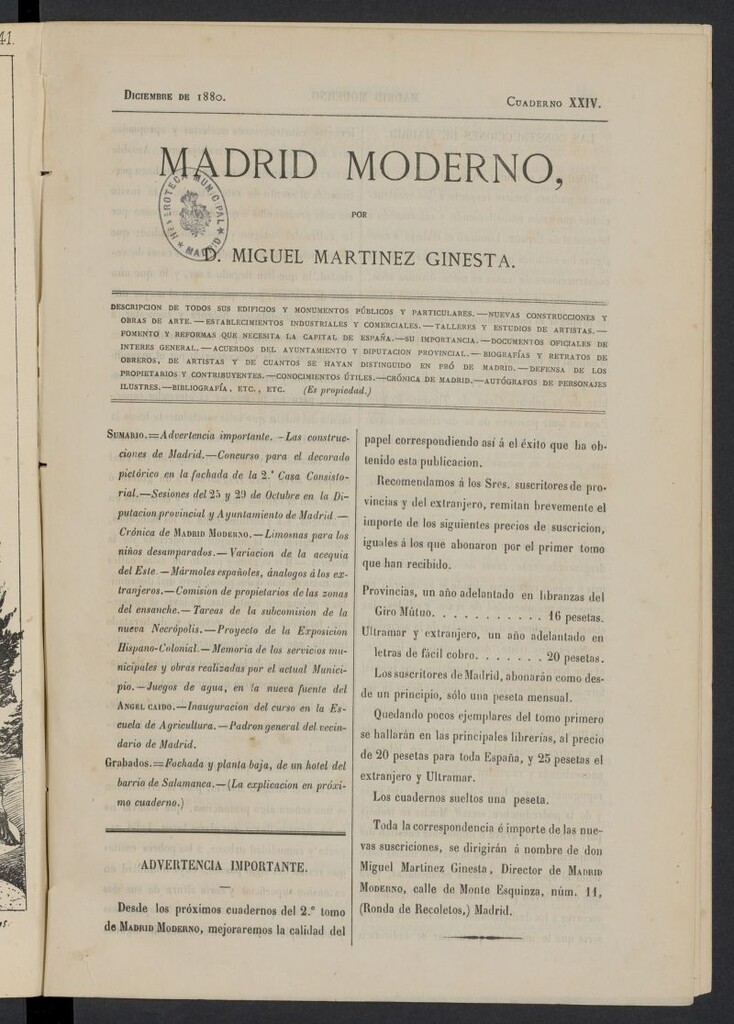 Miniatura de Madrid Moderno de diciembre de 1880, cuaderno XXIV