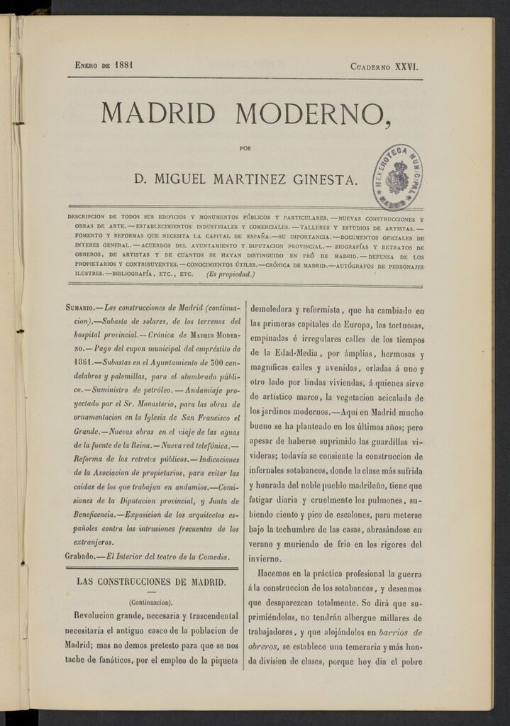Miniatura de Madrid Moderno de enero de 1881, cuaderno XXVI