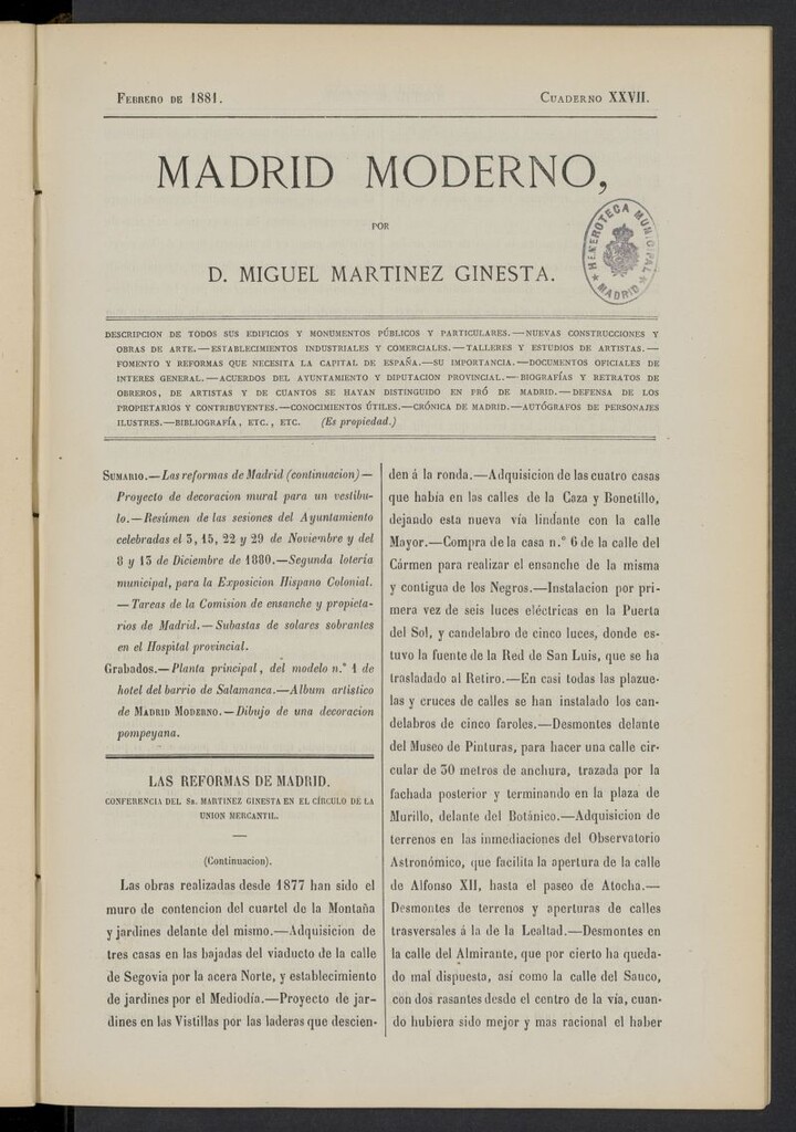 Miniatura de Madrid Moderno de febrero de 1881, cuaderno XXVII