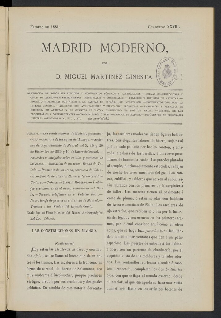 Miniatura de Madrid Moderno de febrero de 1881, cuaderno XXVIII