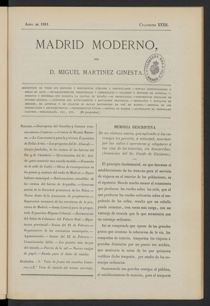 Miniatura de Madrid Moderno de abril de 1881, cuaderno XXXII