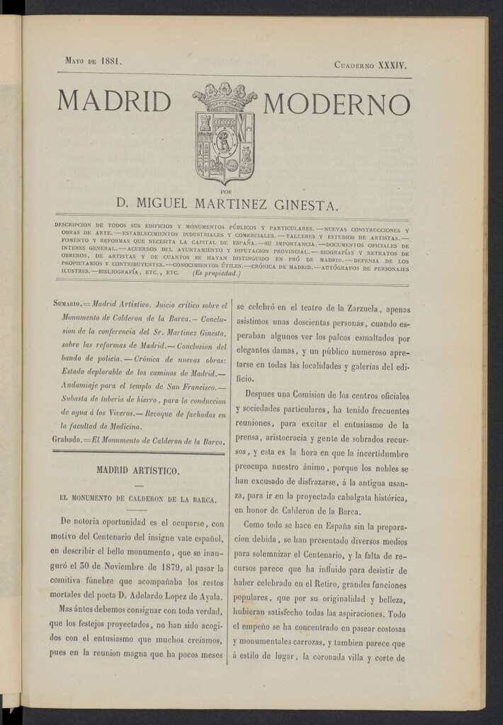 Miniatura de Madrid Moderno de mayo de 1881, cuaderno XXXIV