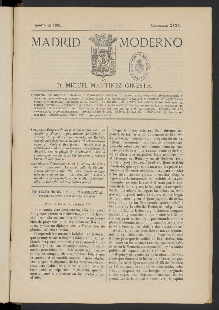 Miniatura de Madrid Moderno de agosto de 1881, cuaderno XXXX