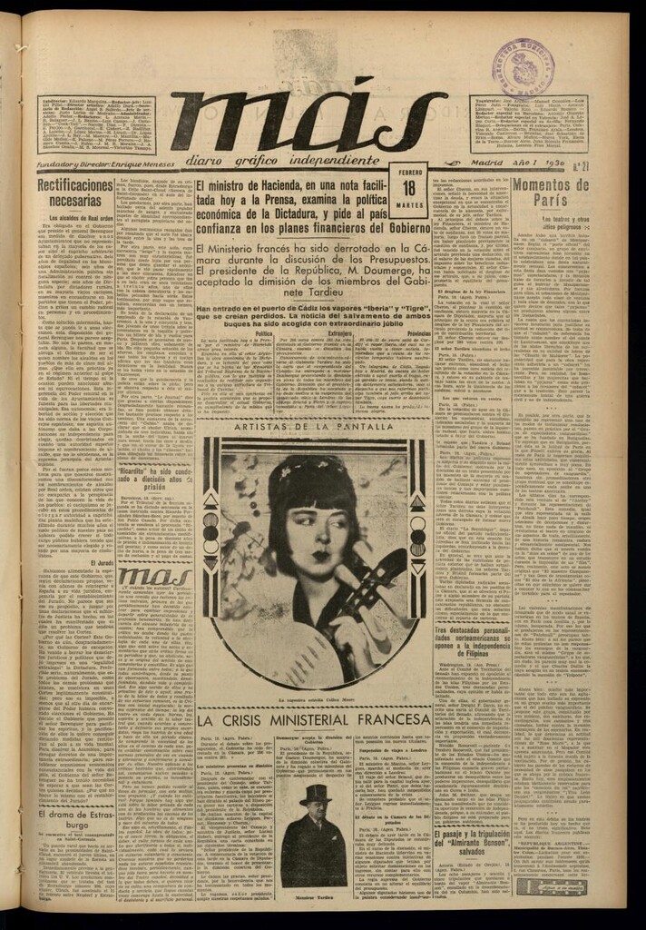Miniatura de Más: diario gráfico independiente del 18 de febrero de 1930